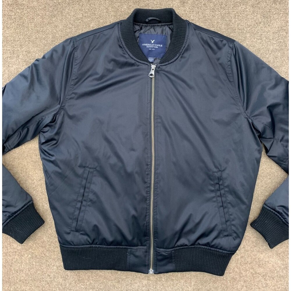American Eagle Jacket Womens M Bomber Varsity Nylon Banded Quilted Y2K Zip-Up